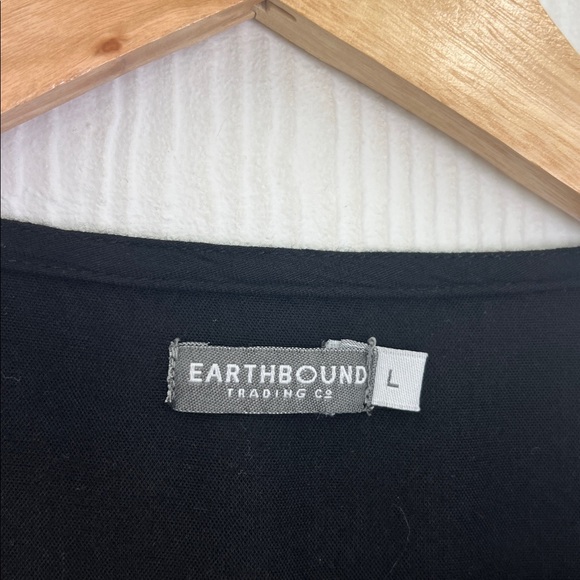 Earthbound - Black Colorful Embroidered V Neck Lace Up Long Sleeve Blouse Size L - Picture 11 of 12